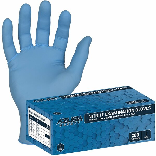 Azusa Safety Nitrile Disposable Gloves, 3 mil Palm, Nitrile, Powder-Free, XL, 200 PK, Blue ND3000-XL